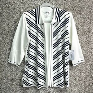 Exclusively Misook Cardigan Women’s Small Black and White Striped Open Front Kni